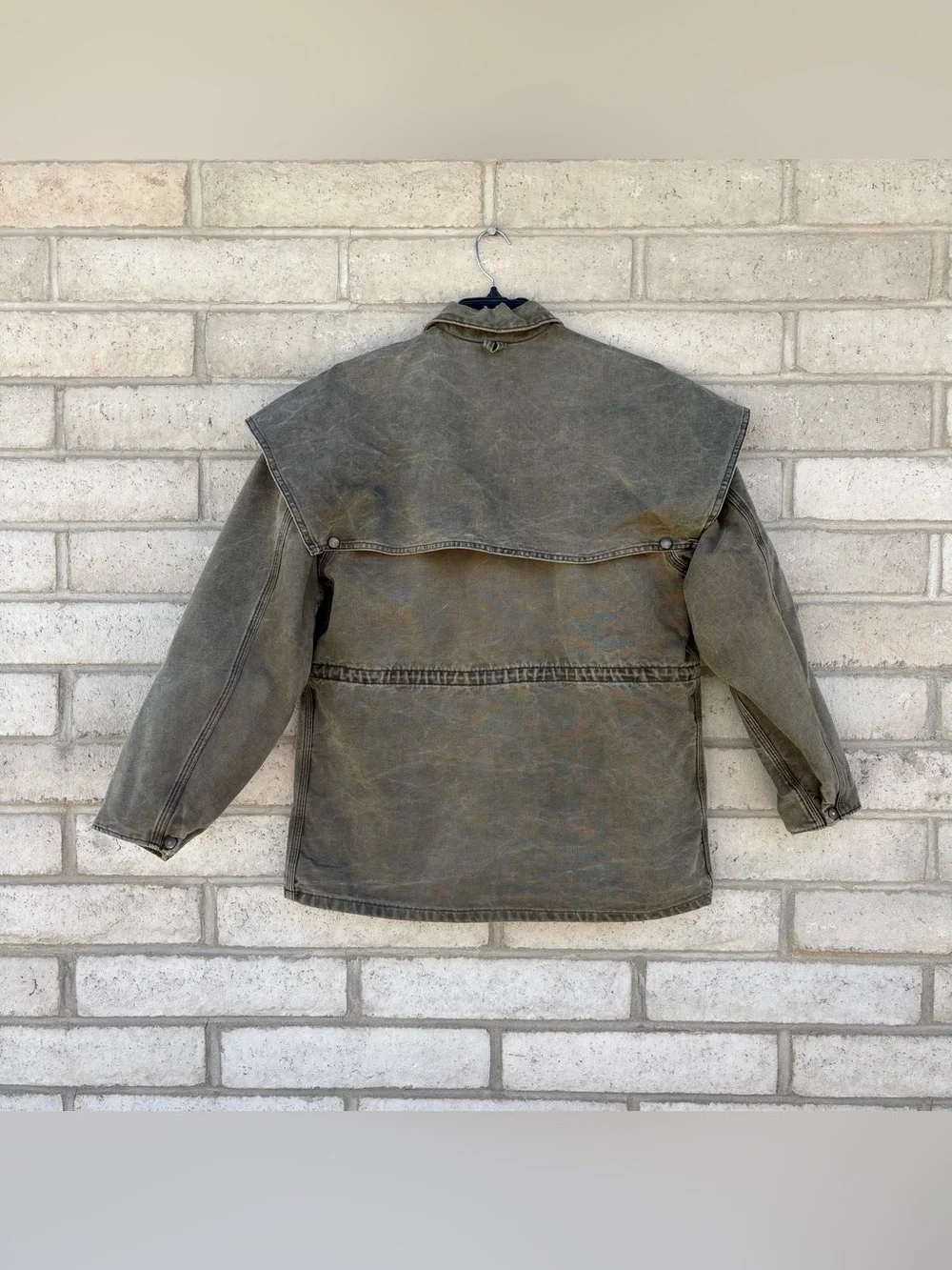 VINTAGE CARHARTT Brown DUSTER CHORE CAPE COAT JACKET Large Distressed Faded